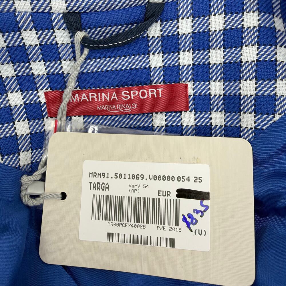 NWT Marina Rinaldi Blue & White Checked Overcoat US 16 Preppy Coastal Academia - Picture 11 of 12